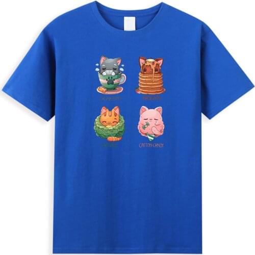 Kawaii Cat Food Print T Shirt Male 2021 Summer New Men Men T-Shirt Cotton Cool Casual Tee Shirts Hip Hop Trend Street Tops