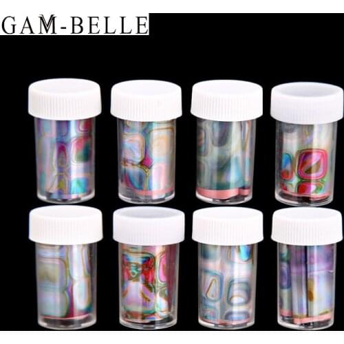 GAM-BELLE 1 Box Holographic Nail Art Transfer Foils Geometric Nails Wraps Decals Slider Sticker Foil DIY Design Nail Decoration