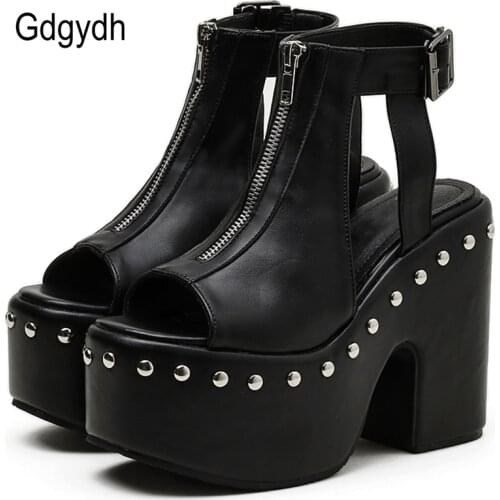 Gdgydh Platform High-Heeled Shoes Women Bucke Strap Open Toe Hot INS Punk Cool Gothic Womens Sandals Hollow Out Chunky Heel