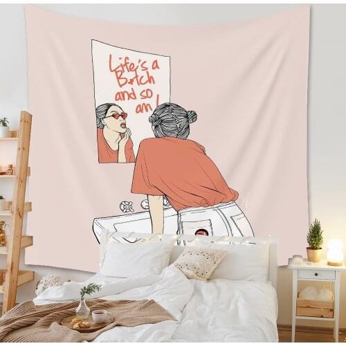 Personality Wall Tapestry Women Floral Butterfly Pink Green Hippie Boho Decor Tapestry Wall Hanging Anchor Backdrop Wall Carpet