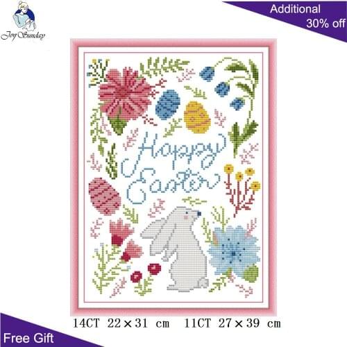 Joy Sunday Happy Easter J509 14CT 11CT Counted and Stamped Easter Rabbit Eggs Flowers Home Decor Needlework Cross Stitch kits