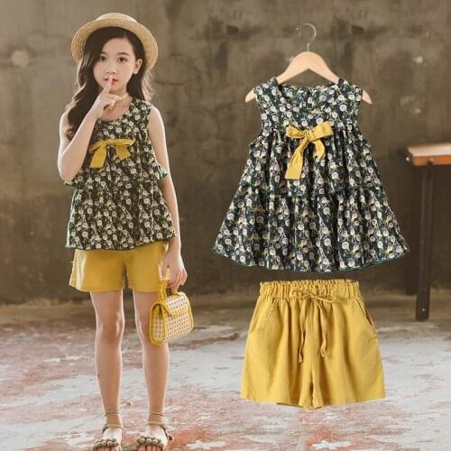 Girls Short clothes Set Girls printing Outfits Summer Clothes Suit Cute Novelty sleeveless fashion clothes