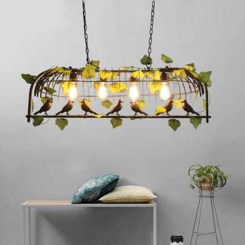 European style retro pastoral style birdcage branch chandelier iron LED light restaurant dining room garden bar decorative light