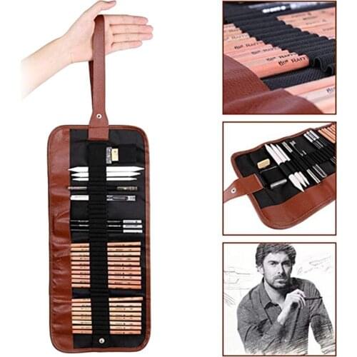 Marco 29-piece Drawing Pencil Set Art Supplies Artist Sketching Kit Canvas Roll up Pencil Case Sketch Pencils Set Stationery