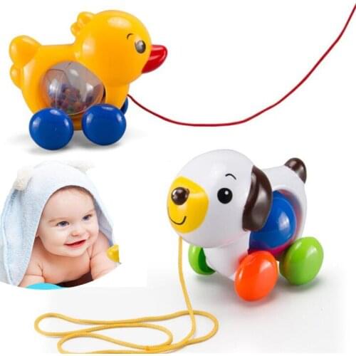Cute Pull Toy Outdoor Toys Little Duck Puppy Infant Toddler Rope Baby Toys Rattles Stroller Toy Shaking Gifts for 0-12 Months