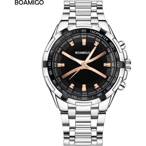 Men quartz watch simple mens watches BOAMIGO brand analog wristwatches silver stainless steel strap gift clcok relogio masculino