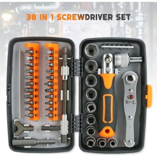 38 In 1 Ratchet Screwdriver Sets Adjustable Socket Wrench Precision Bits With Two-Way Rotary Handle Household Repair Tools Kits
