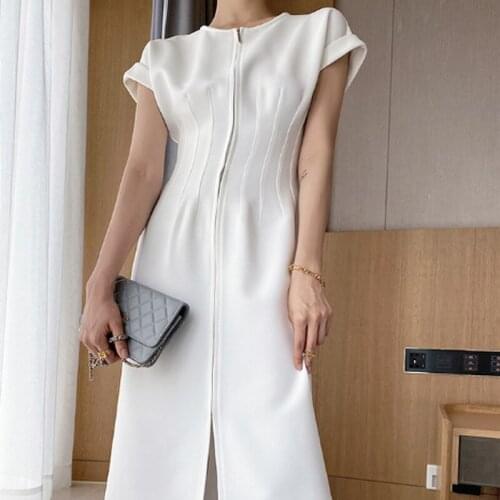 GOOHOJIO 2020 New Autumn V-neck Ladies Split Dress Fashionable Short Sleeves Party Dresses Female Temperament Dress for Women