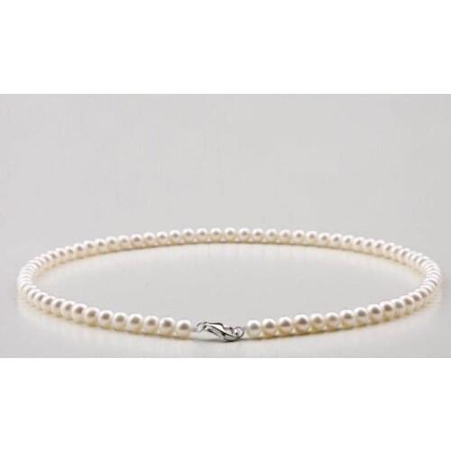 NEW round AAA 6-5 MM SOUTH SEA NATURAL White PEARL NECKLACE 925silver GOLD CLASP