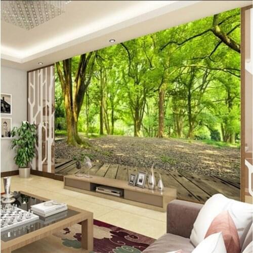 Nature scenery forest wallpaper bedroom green TV background wallpaper pastoral living room 3D three-dimensional mural custom