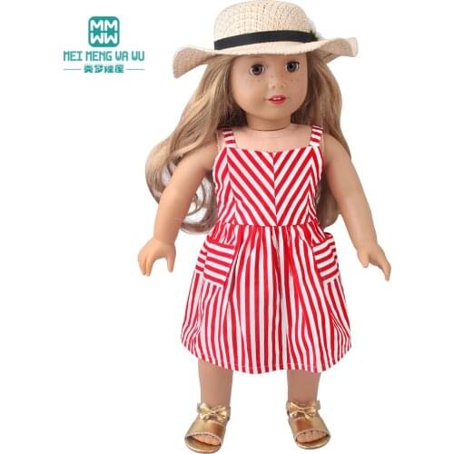 Clothes for doll fit 45 cm American doll accessories Fashion Striped dress, jacket, shoes Girls gift