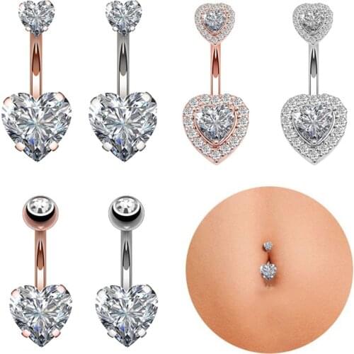 Sexy Navel Earring Belly Piercing Steel Belly Button Rings Crystal Piercing Navel Heart Style Piercing Body Piercings Jewelry