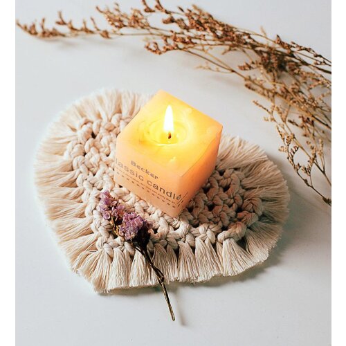 Handmade Macrame Coasters Heart Shaped Drinks Cotton Boho Woven Coaster Set with Tassel for Kinds of Mugs and Cups