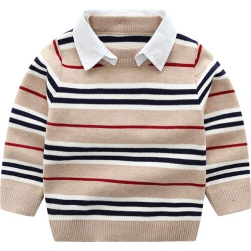 Pullover sweater knit sweater new fall detachable childrens shirt collar sweater for boys