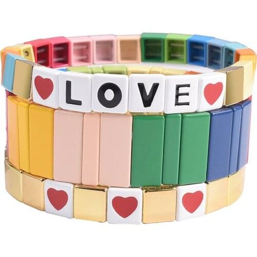 Boho rainbow strap enamel tila myuki bracelet LOVE letter couple bracelet friendship wrap bracelets jewellery for vsco girls