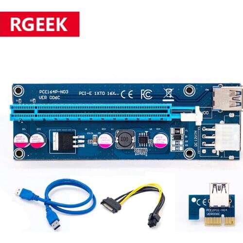 New 006C PCIe 1x to 16x Express Riser Card Graphic pci-e riser Extender 60cm USB 3.0 Cable SATA to 6Pin Power for BTC mining