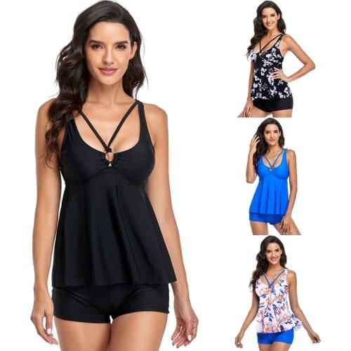 Plus size Two-piece swimsuit 2021 Female Large Print swimwear women 2 pieces skirt Monokini Vintage women Bathing Suit S-2XL
