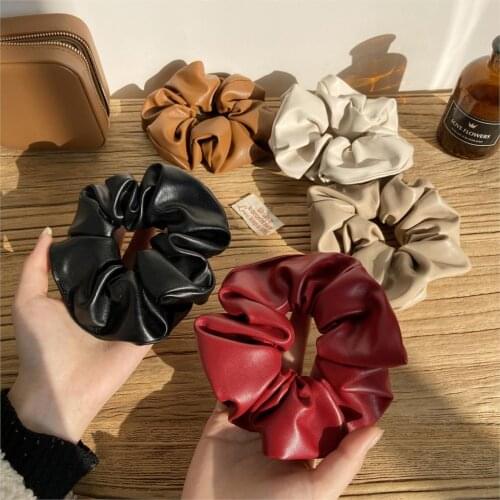 PU Leather Solid Color Hair Scrunchies Big Elastic Hair Band For Women Girls Ponytail Holder Hair Rubber Band Hair Accessories