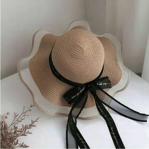 Hand-made Ladies Sun Hat, Straw Woven Straw Hat, Panama Hat, Big Brim, Black And White Bow, Uv Protection, Beach Sun Protection