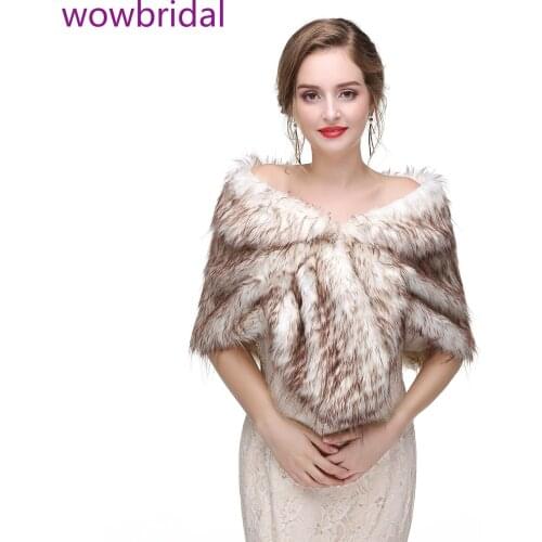 WOWBRIDAL Warm Faux Fur Winter Bridal Cape Wedding Cloaks Party Wraps Jacket Wrap Boleros De Encaje Boleros De Mujer