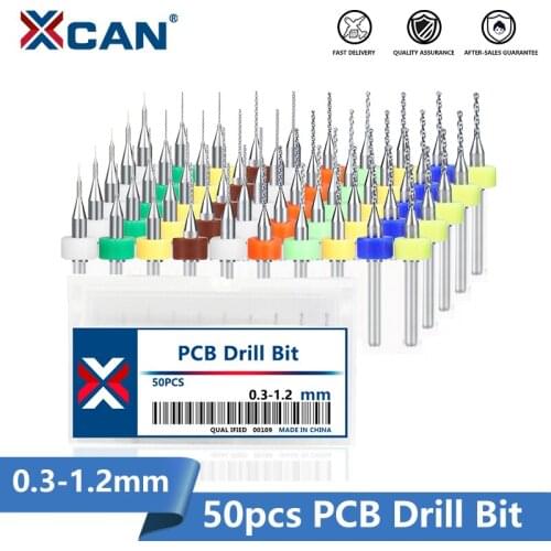 XCAN PCB Drill Bit 50pcs 0.3-1.2mm Carbide Drill Bit For Drilling PCB Circuit Board 1/8'' Shank Micro Gun Drill