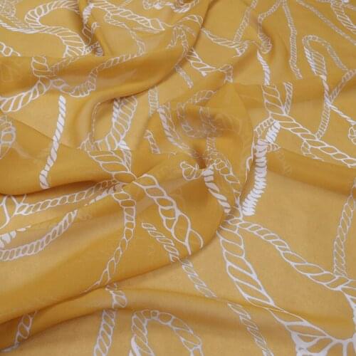 1 meter Chain Print Yellow Silk Georgette Fabric For Summer Dress