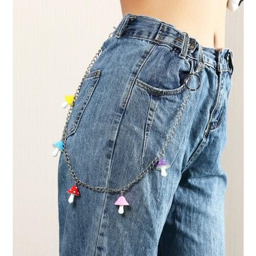 Punk Street Butterfly Mushroom Crystals Dinosaur Belt Waist Chain Women Pants Chain Multi Layer Hook Trousers Keychain Jewelry
