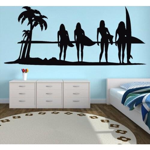 Surf Girls Wall Sticker Ocean Decal Surfing Wave Sticker Girl Room Wall Decor Sea Beach Decoration Summer Surfers SunSet