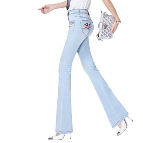 Womens jeans summer Slim High waist embroidery Flare Pants Full Length jeans 16NF21-1