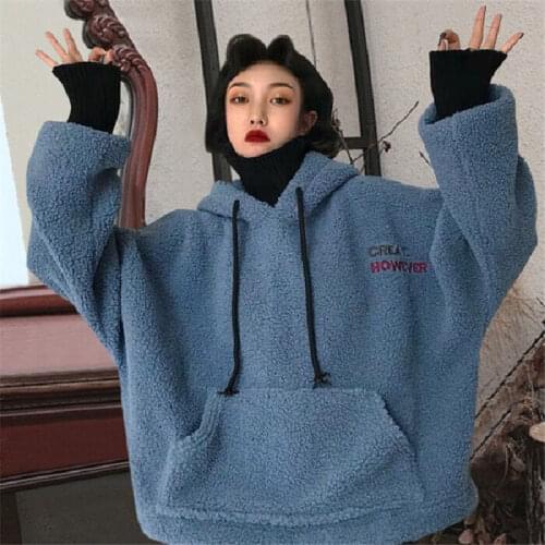 2021 Autumn and Winter WOMENS Top Plus Velvet Berber Fleece Loose-Fit Woman Pullover Luxury Fashion Extra-Large Size