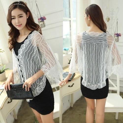 New Brand 2016 Women Lace Cardigan Sunscreen Shirt Loose Transparent Coat Outwear Tops Perspective Shawl Batwing Sleeve Sweater