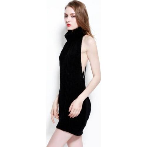 Sweaters For Women Pullover 2021 Sexy Open Back Turtleneck Sweater Pullover Sleeveless Knit Top Women Winter Clothes LXJ2004