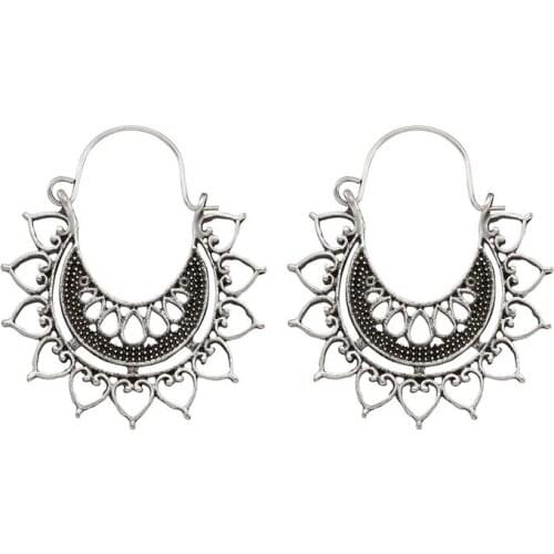 Pandahall 1 Pair Bohemian Retro Style Alloy Hoop Earrings for Fashion Women Jewelry Gift Party Accessories