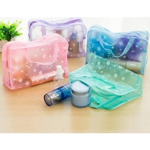 1PCS travel bag Make-up bag Floral Print Transparent Waterproof Makeup Cosmetic Bag Wash Toothbrush Pouch Toiletry Organizer Bag