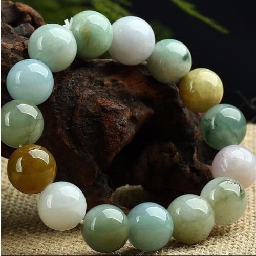 100% A Grade Natural Burma Colourful /Jadeite Smooth 12mm Beads String Bracelet
