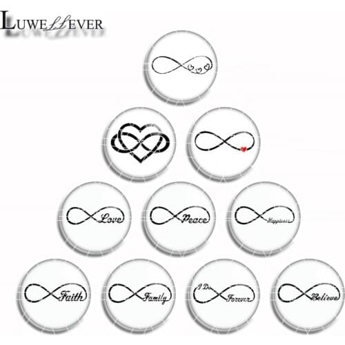 12mm 10mm 16mm 20mm 25mm 444 10pcs/lot Infinity Symbol Mix Round Glass Cabochon Jewelry Finding 18mm Snap Button Charm Bracelet