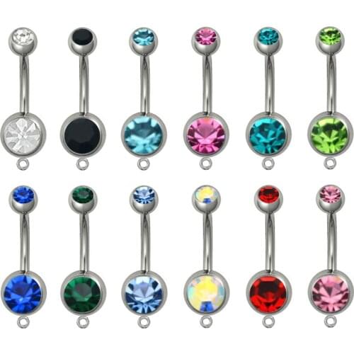 12pieces Surgical Steel Add a Charm Double Jeweled Crystal Dangle Belly Button Ring Gemmed Navel Piercing Stud Mixed Colors