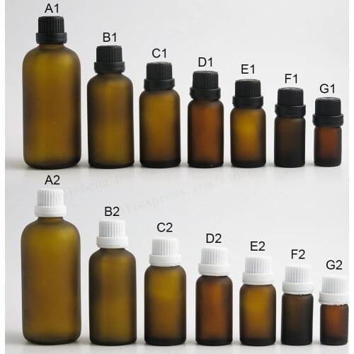 200pcs Frost Amber Glass Essential Oil Bottles Vial Container with Orifice Reducers Plastic Lids 5ml 1/3oz 2/3oz 1oz 50ml 100ml