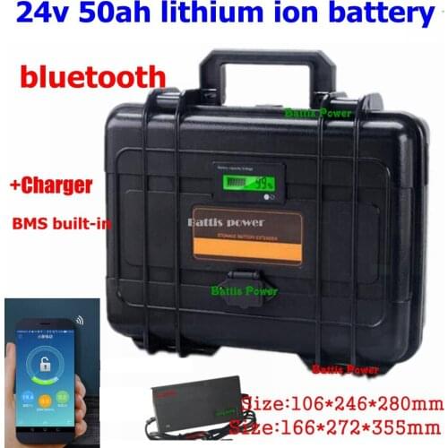 24v 50ah lithium ion battery pack bms with bluetooth function for electric motorcycle scooter ebike+5A charger
