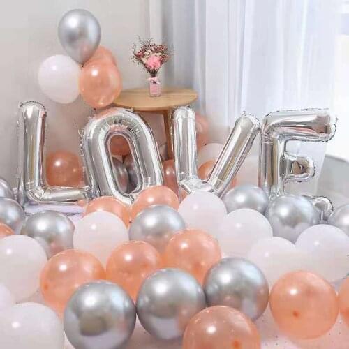 34pcs/set 32inch Love Letters Foil Balloons 10inch Rose Gold Metallic Silver Latex Balls Marriage Valentines Day Wedding Decors