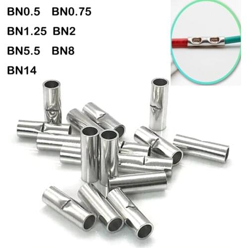 50/20PCS 26-6 AWG BN0.5 BN1.25 BN2 BN3.5 BN5.5 BN8 Pure Copper Tinned Bare Splice Butt Connector Crimp Terminal Wire