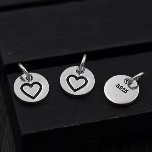 8mm Round Love Heart Medallion Charms DIY Jewelry Making Fine Accessories 100% 925 Sterling Silver Bracelets Earrings Pendants