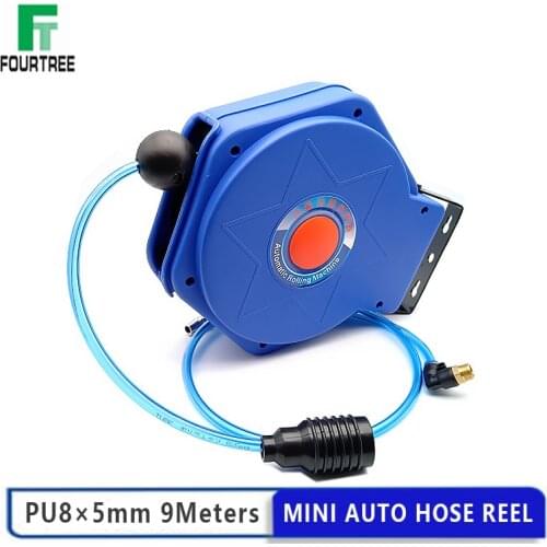 9Meters Mini Automotive Hose Reel Pneumatic PU Tube OD 8mm ID 5mm Retractable Telescopic Drum Rolling Machine