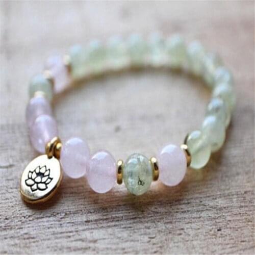 8MM Pink crystal Peridot Gemstone Mala Bracelet Unisex Reiki Bless Handmade Wrist Buddhism Pray Energy Tibet Silver Stretchy