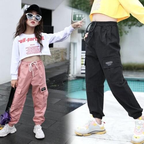 Girls Cargo Pants Spring Autumn Solid Color Kids Cotton Trousers Teenage Clothing Sweatpants Kids Outwear 3 4 5 6 8 10 12 Years