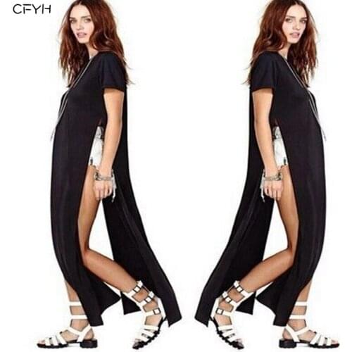 CFYH Bohemian Short Sleeve Split Ankle-Length Dress With 2018 Summer Women Clothing Slim Fashion Casual Party Dresses