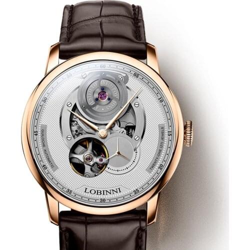 Watch for men,mens automatic watches LOBINNI luxury brand waterproof leather strap man mechanical wristwatch relogio masculino