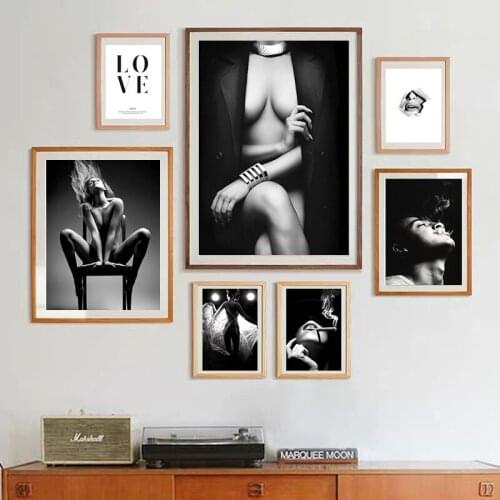 Black and White Wall Art Modern Fashion Prints Decoration Poster for Home Room Sexy Woman Portrait Canvas Painting