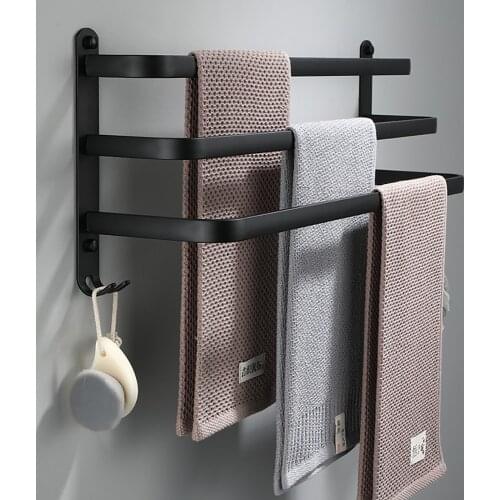 30-50cm Towel Holder Bathroom Accessories Space Aluminum 1-3 Layer Storage Coat Hook Shower Room Towel Rack Bathroom Shelves