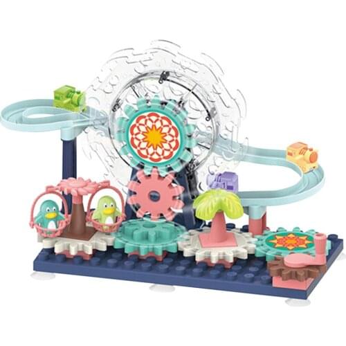Kids Rotatable DIY 3D FerrisWheel Model Building Block Kits Assembly Toy Gift for Children Slide Track Stacking Toy Set Gifts